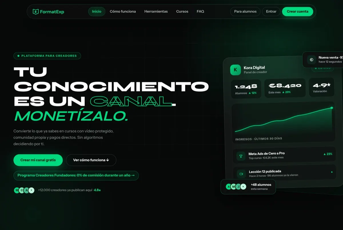 FormatXP — plataforma de cursos online para creadores